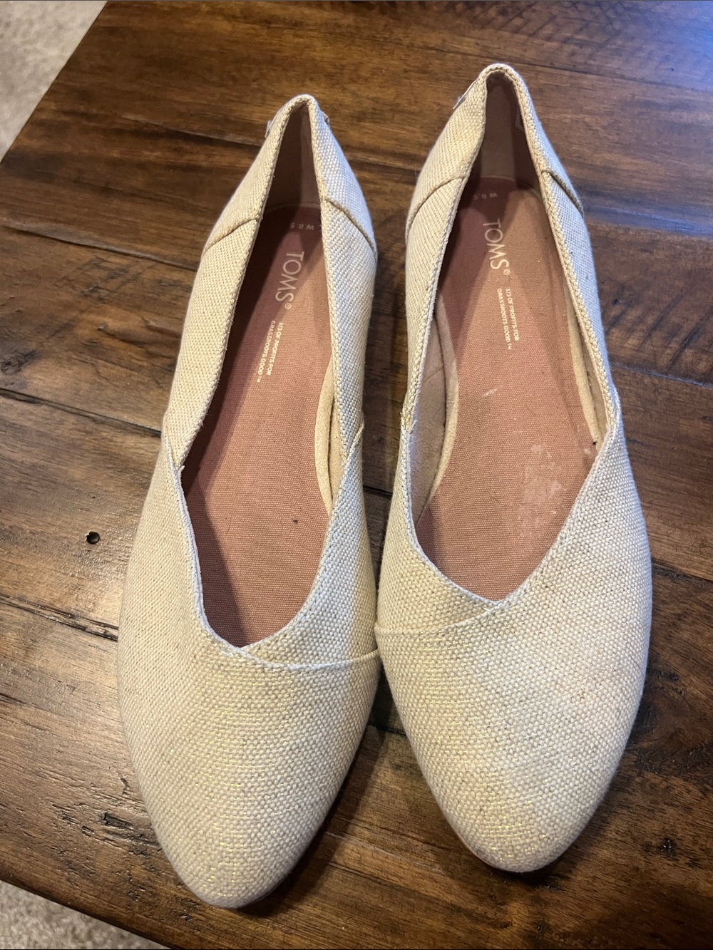 TOMS Women's Jutti Neat flat in natural beige canvas Size 8.5